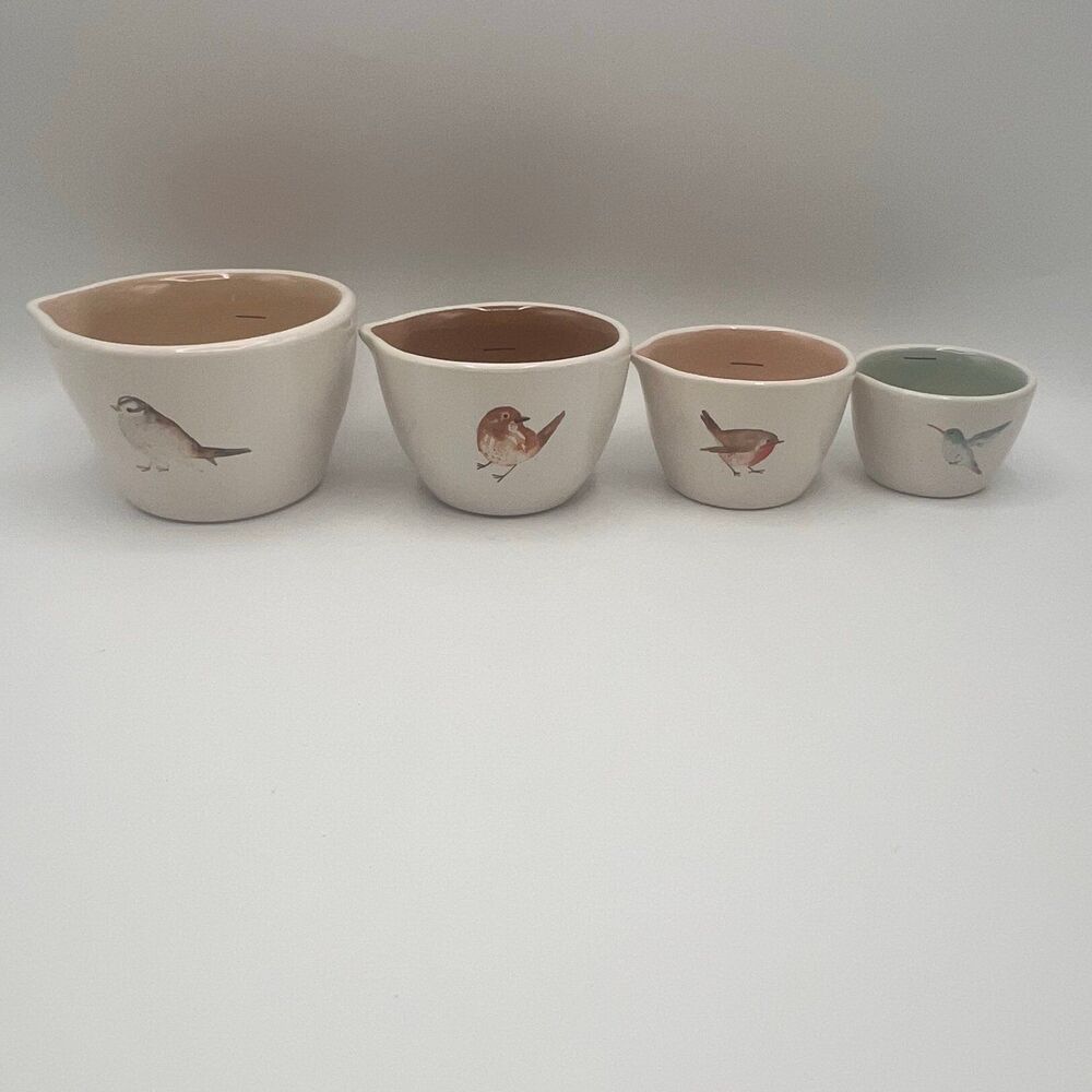 New Rae Dunn Finch, Wren, Hummingbird Bird Pastel Measuring Cup Set of 4